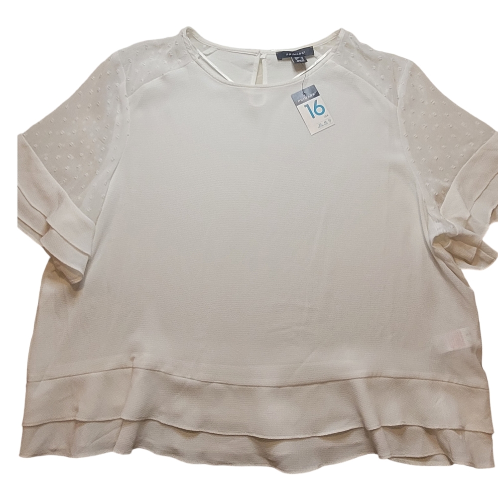 Primark Poly Crepe Clip Dot Double Hem Short Sleeve Blouse 16